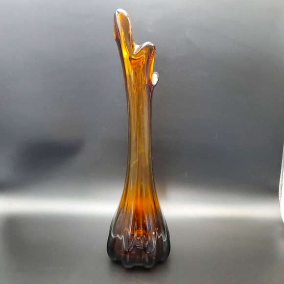 Retro Five Finger Pulled Glass Vase Rootbeer Amber 39cm Taiwan - Picture 5 of 10